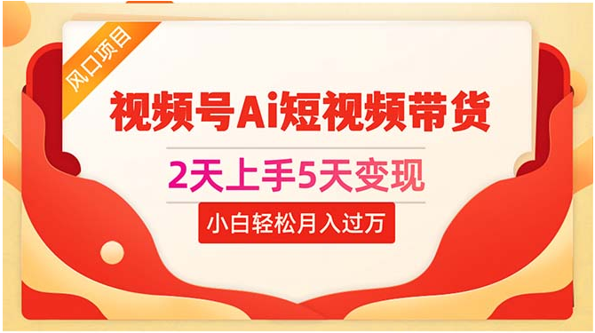 （10807期）2天上手5天变现视频号Ai短视频带货0粉丝0基础小白轻松月入过万-轻创淘金网