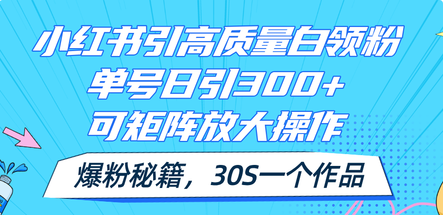 （11692期）小红书引高质量白领粉，单号日引300+，可放大操作，爆粉秘籍！30s一个作品-轻创淘金网