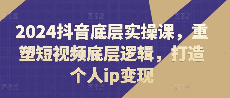 2024抖音底层实操课，​重塑短视频底层逻辑，打造个人ip变现-轻创淘金网