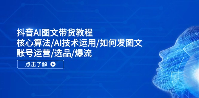 抖音AI图文带货教程：核心算法/AI技术运用/如何发图文/账号运营/选品/爆流-轻创淘金网